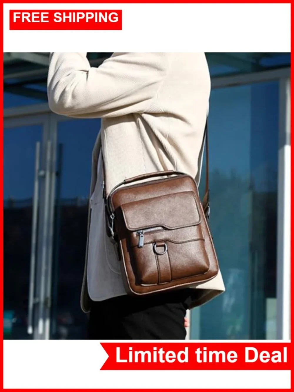 Men's PU Leather Messenger Bag Crossbody Shoulder Bag Business Travel Satchel